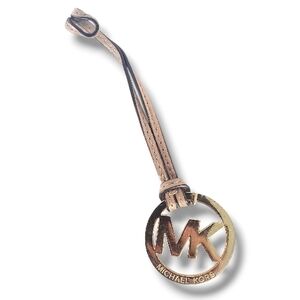 Michael Kors MK Round Logo Tan Leather Goldtone Hangtag Bag Charm